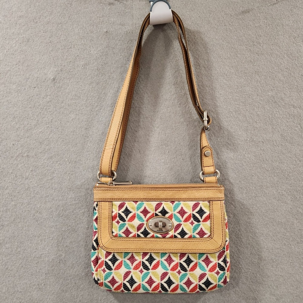 Fossil Maddox Satchel Purseβ Crossbody Bag Turn Lock Front Zip Y2K Multicolor